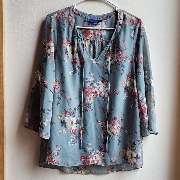 Apt. 9 Floral Blue/Gray V-Neck Blouse Size Medium - Picture 7 of 16